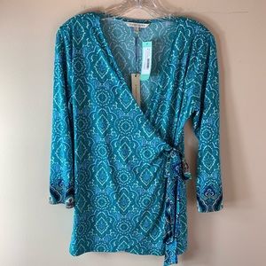 Stitchfix 41 Hawthorn Teal Faux Wrap Knit Top